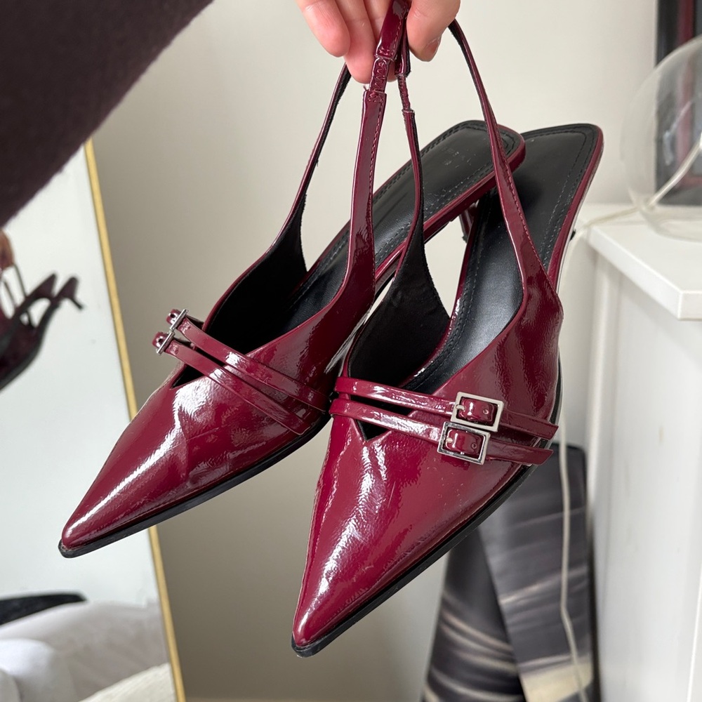 Burgundy Slingback Kitten Heels